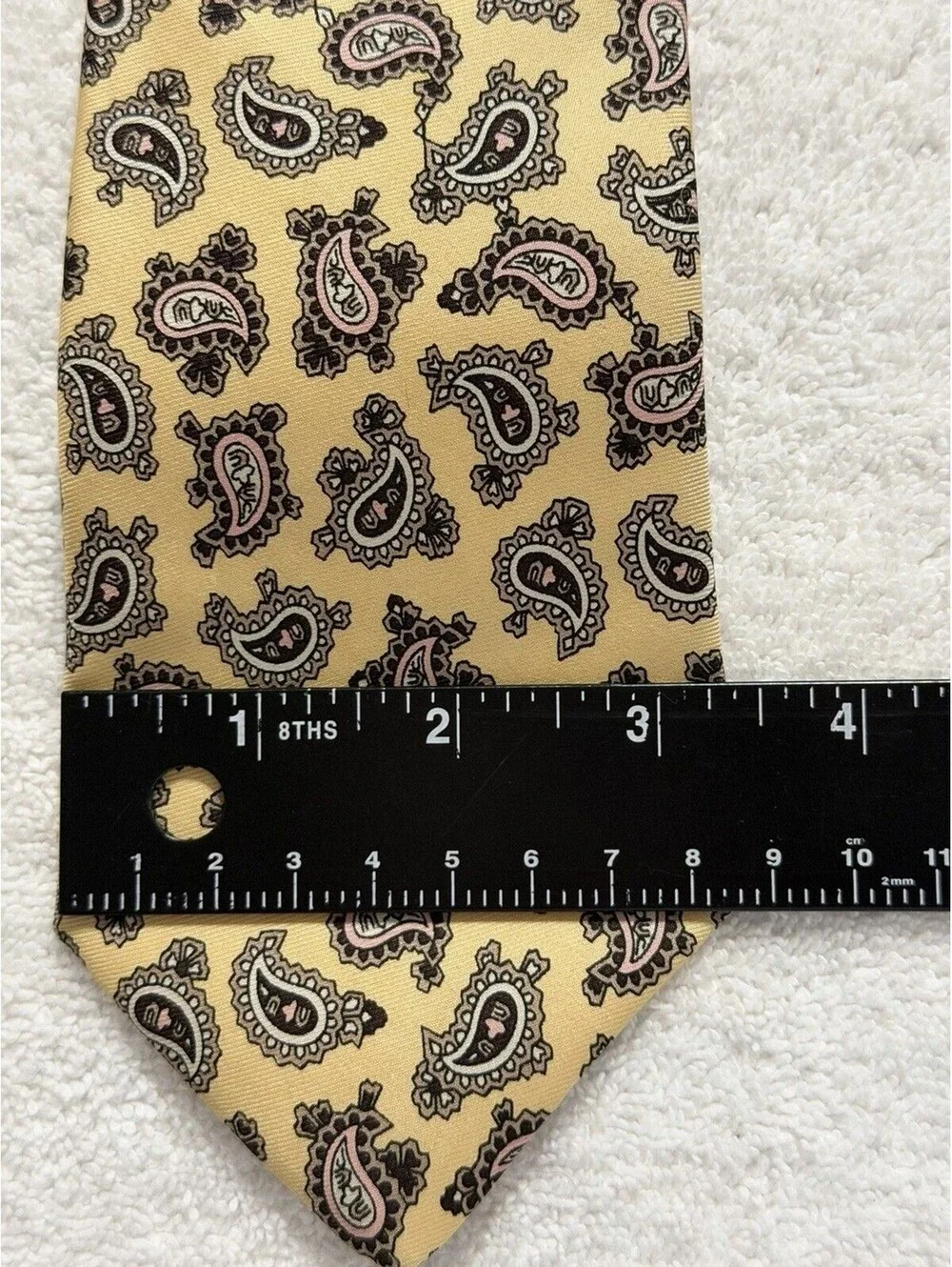Reis of New Haven Tie Vintage Silk Yellow Paisley Skinny